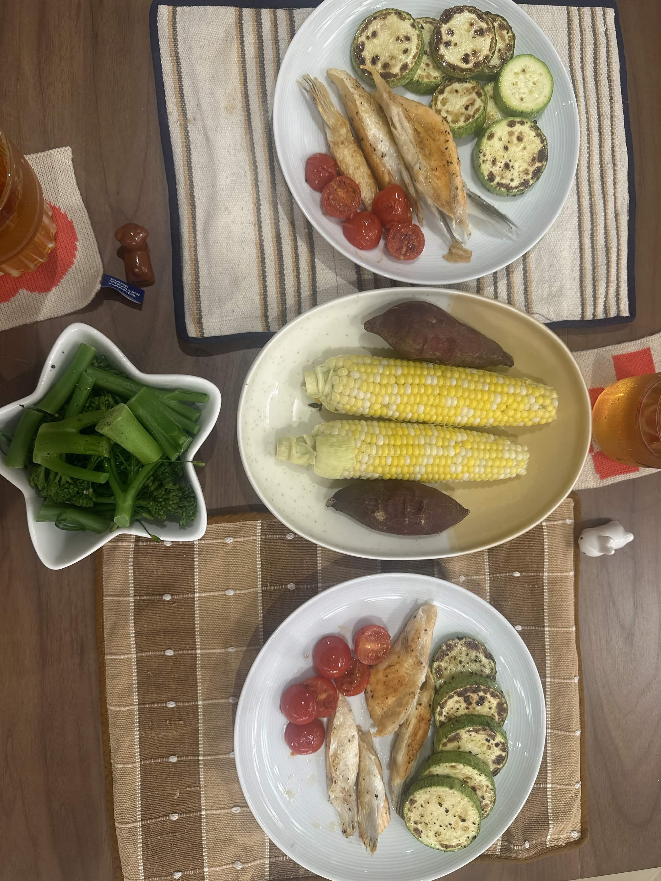 2026-07-06 dinner record with salmon, vegetables, corn and sweet potato